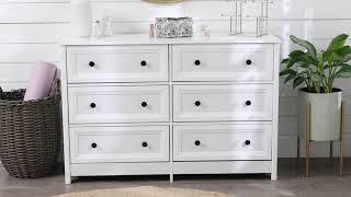 6-Drawer Grooved Side Dresser - White