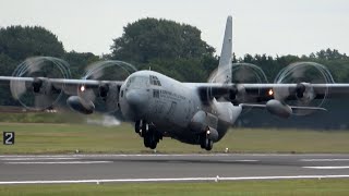 4Kᵁᴴᴰ Lockheed C-130H-30 Hercules Royal Netherlands Air Force Takeoff Departure @ RIAT Fairford