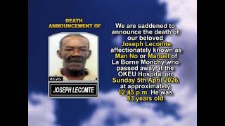 Joseph Lecomte ~ Short Obituary