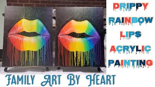 Drippy Rainbow Lips Acrylic Painting #LisaFrankInspired | TheArtSherpa | FamilyArtByHeart