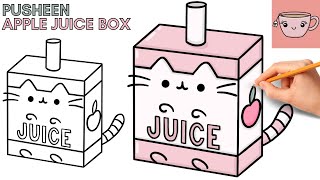 How To Draw Pusheen Cat - Apple Juice Box | Cute Easy Step By Step Drawing Tutorial