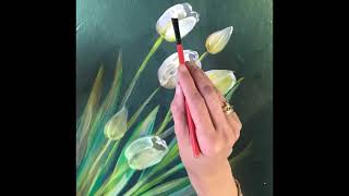 How to paint white tulip flowers. Easy step by step tutorial demonstration for beginner artists.