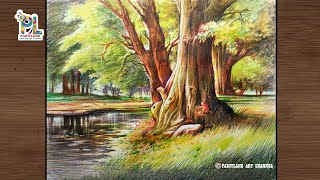 How to coloring realistic scenery art with color pencils with very easy pencil strokes