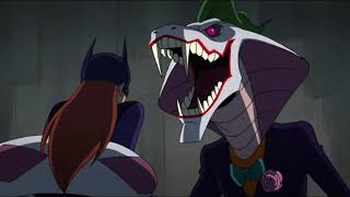 Batman vs TMNT: Batgirl fights Joker Venom, as Robin fights Hyena Harley.