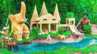 Build Elephant Fountain To Fish Pond And Raising Puppies With A Lot Of Fishes