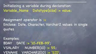 PL SQL Declaration Section