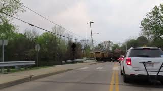 Loram railroad work equipment going through Barberton, Ohio on April 25, 2023