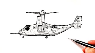 How to draw a Military transport aircraft V-22 Osprey | U.S Air Force Aircraft