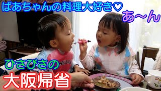 【大阪帰省】久々のじいちゃんばあちゃんに大興奮！男女双子赤ちゃん生後1歳11ヶ月Mix twins meet grandfather and grandmother