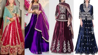 Velvet Lehenga Choli Designs|Velvet Crop Top Lehenga Designs|#Velvet #Crop #Top #With #Skirt Designs