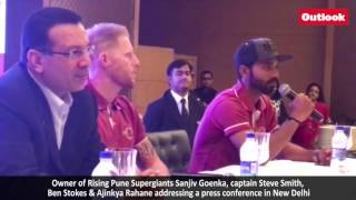 Rising Pune Supergiants owner Sanjiv Goenka, Steve Smith, Ajinkya Rahane addressing press conference