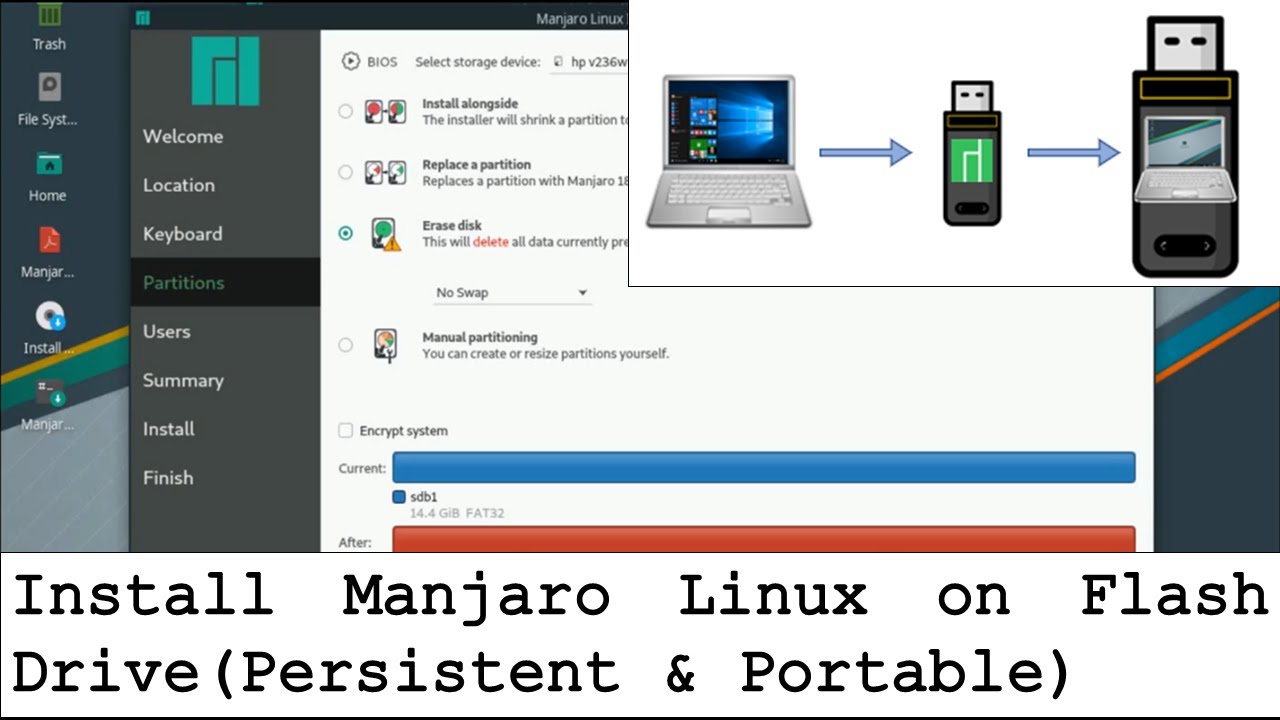 Install Manjaro Linux On A Flash Drive (Persistent And Portable) - YouTube