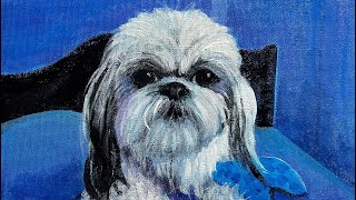 How to paint a shihtzu dog in acrylics 🎨 #acrylicpainting #pet portrait