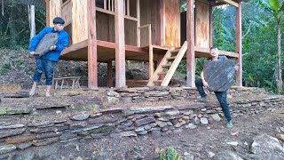 Build a wooden cabin, stone embankment on the porch of the hut / Living with nature - Episode 9