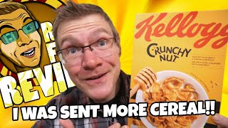 KELLOGG'S CRUNCHY NUT!! TRYING CEREAL FROM EUROPE!! TASTE AND REVIEW!!