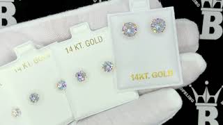 14K Yellow Gold CZ Stud Earrings Bling Bling 4MM 5MM 6MM 8MM FIRE