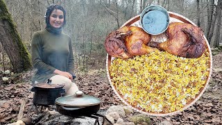 The best recipe for cooking  Persian Akbar Jooje with an excellent and delicious taste in the forest