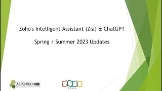 Zoho's Intelligent Assistant Zia \u0026 ChatGPT Updates