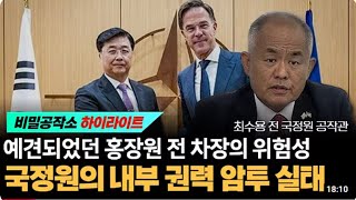 예견되었던 홍장원 전 차장의 위험성 국정원 내부 권력 암투 충격 실태 [최수용 전 공작관]