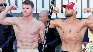 CANELO ALVAREZ & BILLY JOE SAUNDERS SHREDDED AT WEIGH IN - HAVE ICE COLD FACE OFF IN TEXAS