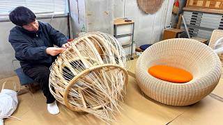 The process of making a rattan armchair by a Japanese craftsman. Great skill and experience.