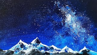 Winter starry sky with acrylic paint | How to draw acrylic painting for beginners # 221