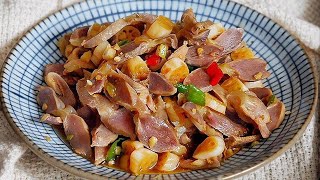 湖北特色小炒，泡藕帶炒雞胗，應季美食，簡單好吃【隨手做美食】