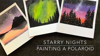 Painting a Polaroid Starry Nights // Timelapse Watercolor Minis // Simple Landscapes for Beginners