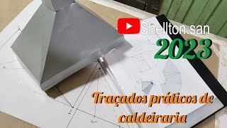 Coifa concêntrica com compasso - Caldeiraria e funilaria - duct work Quadrado para retângulo