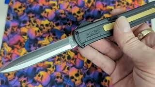 AKC ITALY F-20 BRASS INLAY D/A OTF AUTOMATIC SWITCHBLADE KNIFE