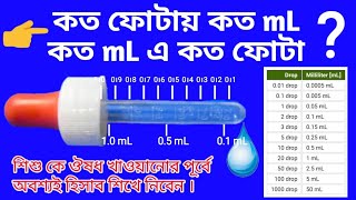 বাচ্চা কে ঔষধ খাওয়ানোর পূর্বে mL এর হিসাব শিখুন, খুব সহজেই । কত ফোটায় কত mL, কত mL এ কত ফোটা।