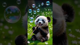 Adorable Baby Panda Blowing Bubbles in a Magical Meadow! ✨🐼🫧#cute #babyanimals #panda