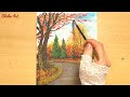 how to draw autumn leaves road with acrylic paint maple simple painting for beginners step by step