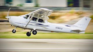 【福井空港】少し強い風の中でセスナ機がタッチアンドゴー　福井飛行クラブCessna Skyhawk 172S