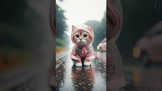 น้องแมวนั่งตากฝนที่ริมถนน🌧️ #ai  #แมว  #shortsyoutube