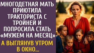 Многодетная мать приютила тракториста с псом и убедила стать мужем на месяц… А выглянув утром в окно