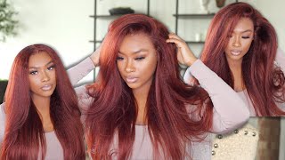 👩🏾‍🦰🔥Unice Reddish Brown/Auburn Wig |150% Density Kinky Straight Frontal Application|Re'bianaSymone