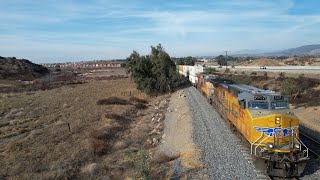 UP (drone w/raw audio) San Timoteo Canyon in 4k, part 2 - January 2025 - Intermodal w/DPU - 2x2