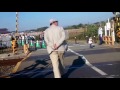 珍しい踏切。世界遺産にある踏切。近鉄 平城京・朱雀門踏切 railway crossing in ancient city ruins the world heritage. nara japan.