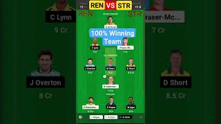 💯💯REN vs STR Dream11 Team | REN vs STR Dream11 Prediction | #shorts #tranding #viral #cricket #bbl🥇🏏