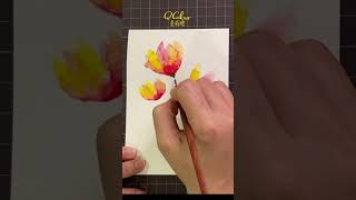 〈Q Colour 童萌繪〉🎨⭐不用起稿的寫意水彩花畫法 水彩畫教學 #shorts  #watercolour   Simple for beginners Watercolor Flower