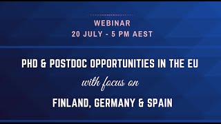 Webinar: PhD & Postdoc Opportunities in the EU with focus on Finland, Germany & Spain