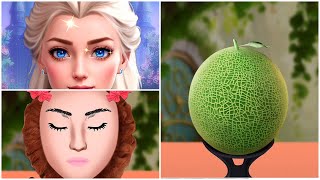 Makeup of a beautiful woman's face on a cantaloupe