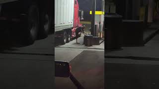 Truck driver bathing in the truck stop at the fuel island! GROSS