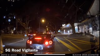 11jan2019  Nissan GTR #SJR118G  trying to block camcar from penang road until exeter road.