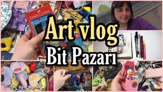 ART VLOG | Bit Pazarında Kırtasiye Alışverişi | Aldığım ürünlerle Çizim yapıyorum |