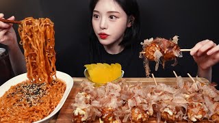 SUB)Takoyaki \u0026 Spicy Fire Noodles Yummy Combination Mukbang Asmr Eating Sounds