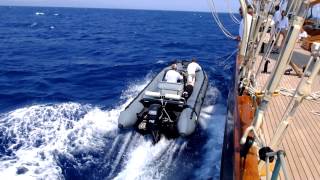 3-Mast Schooner Atlantic launches her tender under sail