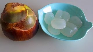 How to cut open fresh palm fruit. professional peeling Edible jelly seeds