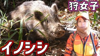 【狩猟】令和2年度初イノシシ捕獲！山の恵みに感謝します…【狩女子】#40　Wild boar capture by a hunter on a woman